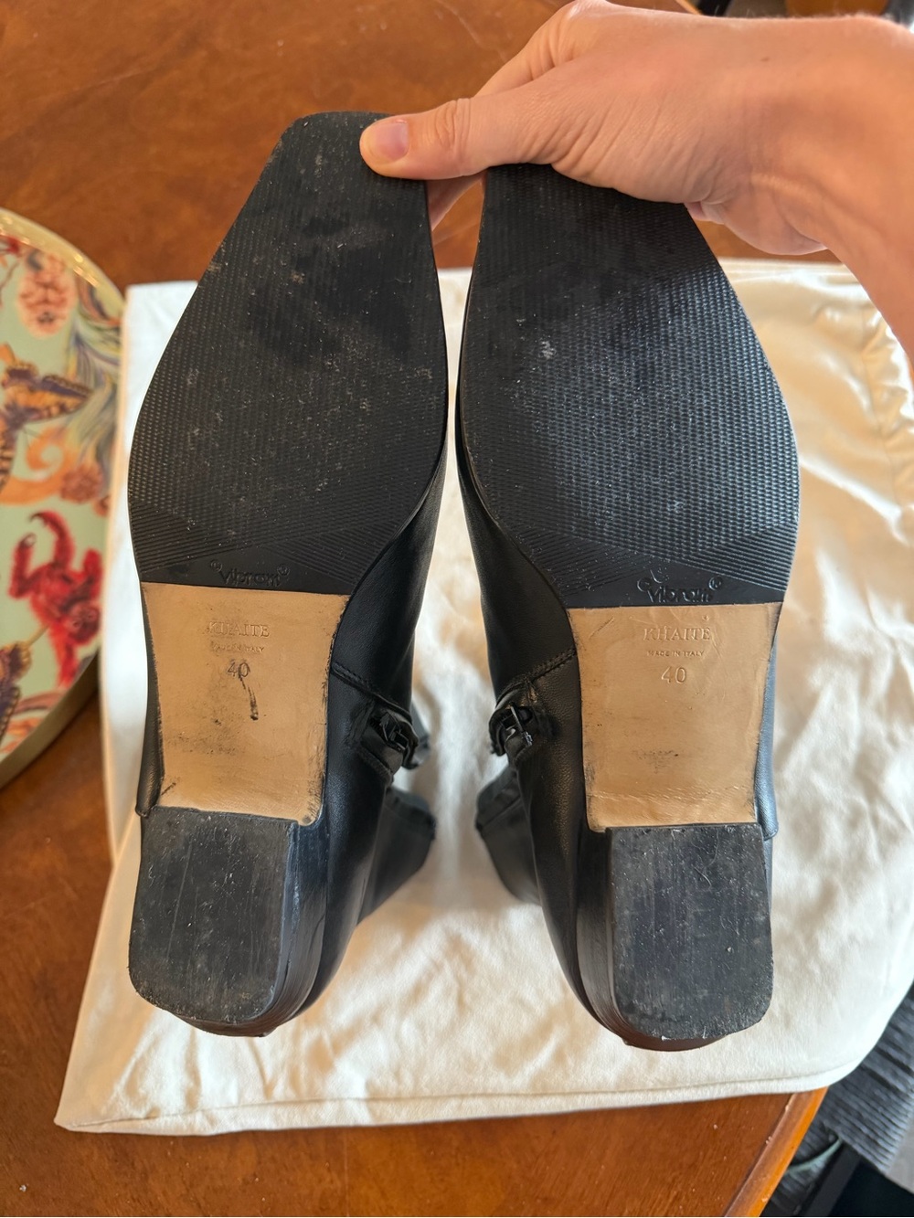 KHAITE Marfa Black Leather Ankle Boots with Square Toe - Picture 4 of 5